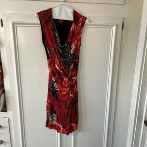 Desigual Red and Black Abstract Twist-Front Mini Dress